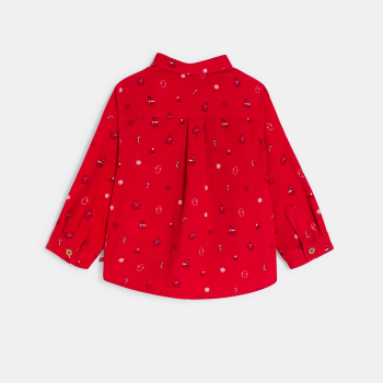 قميص مخملي أحمر مضلع لطفل رضيع